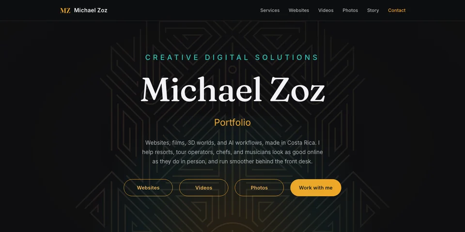 Michael Zoz portfolio homepage, creative digital solutions